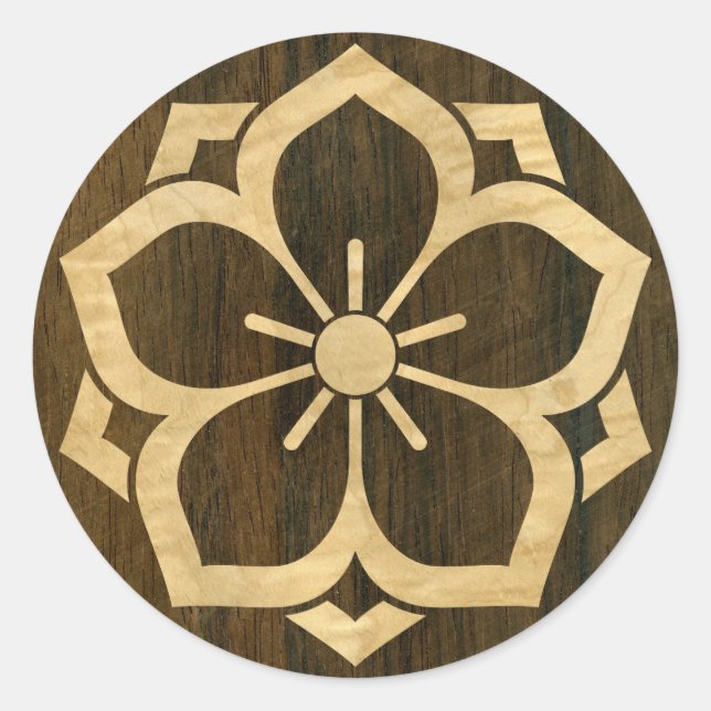 Adesivo Redondo Chuinyaekikyo Japonês Kamon Cherry Blossom Madeira (Frente)