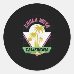 Adesivo Redondo Chula Vista Califórnia Retro Vaporwave Praia