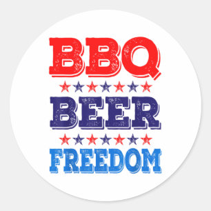 Adesivo Redondo Churrasco Beer Freedom America Partido 4 De Julho