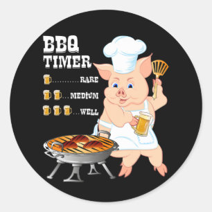 Adesivo Redondo Churrasco   CHURRASCO Timer Pig Grill Barbecue Bee