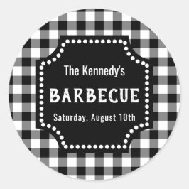 Adesivo Redondo Churrasco De Gingham Preto E Branco