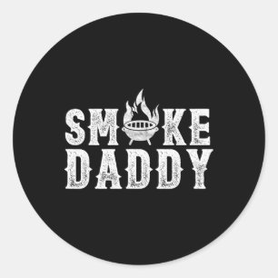 Adesivo Redondo Churrasco Fumaça Pai Grill Fumando Pai Engraçado C
