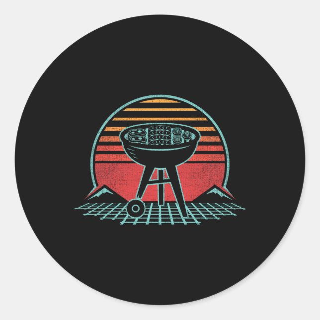 Adesivo Redondo Churrasco Grill Meat Lover Retro Byrbecue 80s Styl (Frente)