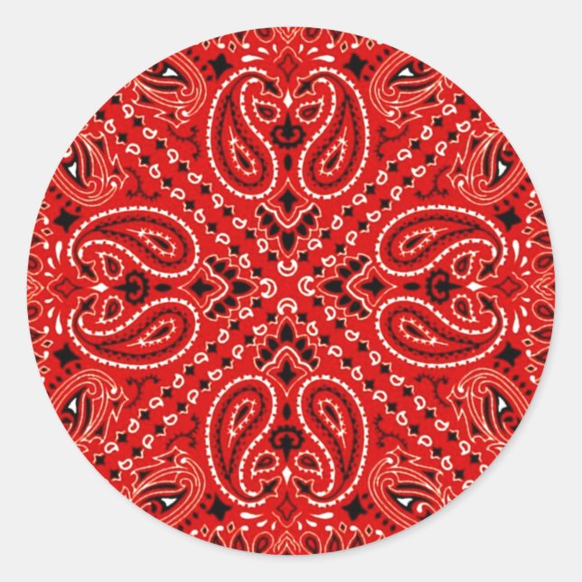 Adesivo Redondo CHURRASCO Red Paisley Western Bandana Scarf Impres (Frente)