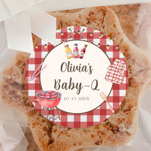 Adesivo Redondo Churrasco vermelho Chá de fraldas Q do bebê