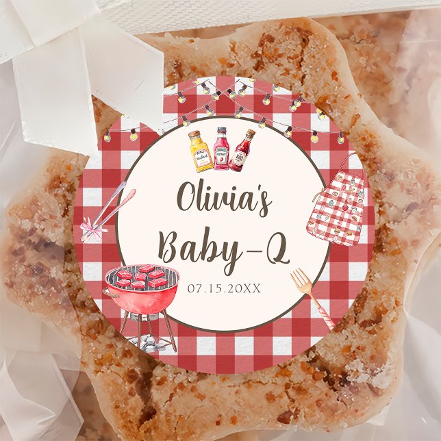 Adesivo Redondo Churrasco vermelho Chá de fraldas Q do bebê (Criador carregado)