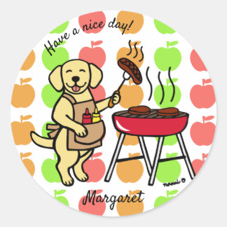Adesivo Redondo CHURRASCO Yellow Labrador Chef Cartoon