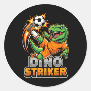 Adesivo Redondo Chute de Futebol do Dino Striker T-Rex Dinossauro 