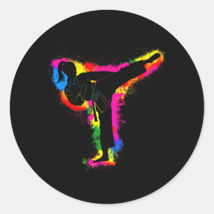 Adesivo Redondo Chute de Taekwondo Artes Marciais Mulheres Meninas