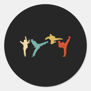 Adesivo Redondo Chutes de Taekwondo Artes Marciais Coreanas Retrô