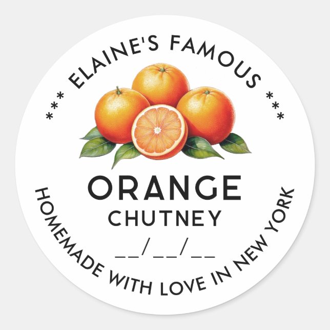 Adesivo Redondo Chutney de laranja caseiro preserva (Frente)