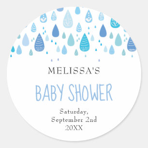 Adesivo Redondo Chuva Azul Adorável Baby Shower / Sprinkle