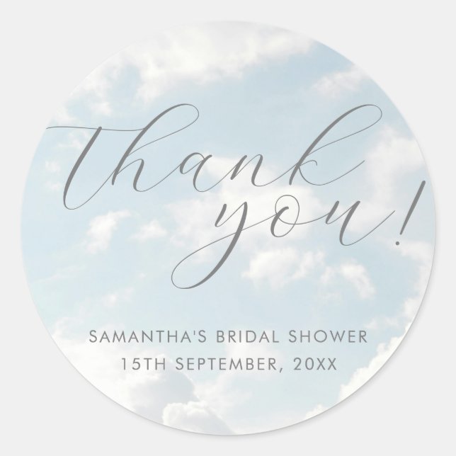 Adesivo Redondo Chuva Azul Celestial Nove Elegante Chá de Noiva  (Frente)