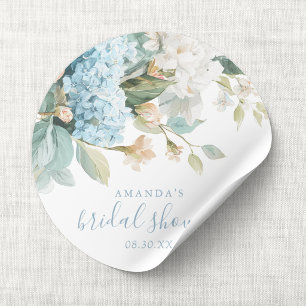 Adesivo Redondo Chuva Azul de Hortênsia Floral Watercolor Chá de N