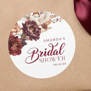 Adesivo Redondo Chuva Burgundy Floral Outono Chá de Noiva