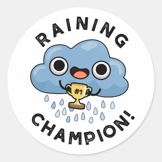 Adesivo Redondo Chuva Champ Engraçado Clima Chuva Nuvem Lúpulo (Frente)
