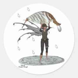 Adesivo Redondo Chuva-Chuva Fada Com Pentes De Folha