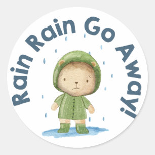 Adesivo Redondo Chuva Chuva Sai - Urso Bonito em um dia chuvoso
