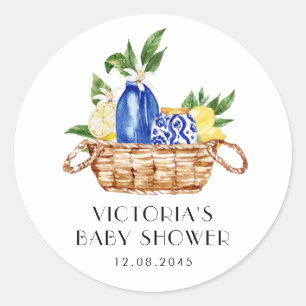 Adesivo Redondo Chuva de Água Boho Limão Mediterrâneo Baby Shower