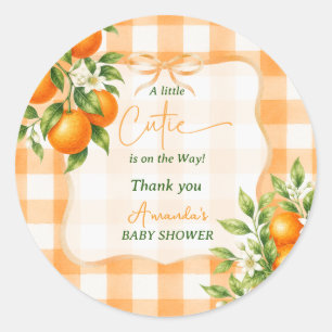 Adesivo Redondo Chuva de Amor: Baby Shower Laranja de Xadrez para