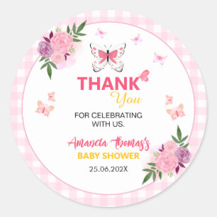 Adesivo Redondo Chuva de Amor Rosa Pequena Borboleta Baby Shower O