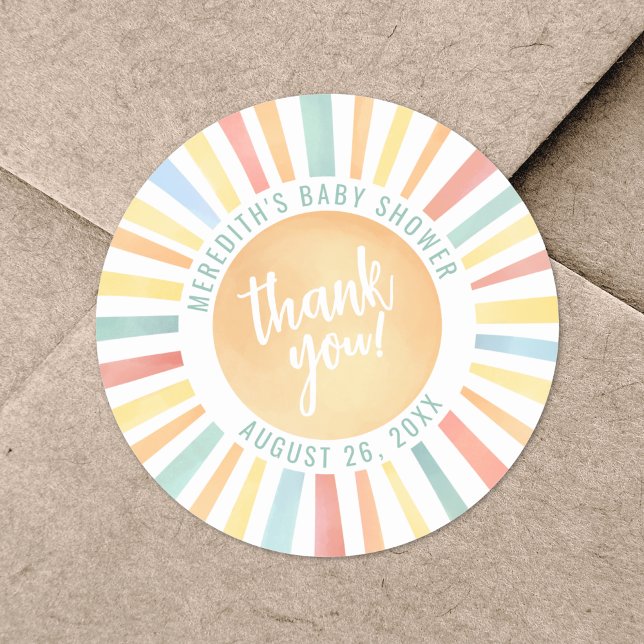Adesivo Redondo Chuva de Amor Solzinho Chá de Bebê (Sunshine Sun Baby Shower Classic Round Sticker)