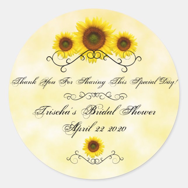 Adesivo Redondo Chuva de Arroz de Girassol Casamento (Frente)