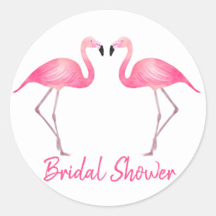 Adesivo Redondo Chuva de Arroz Tropical de Flamingos Rosa Casament