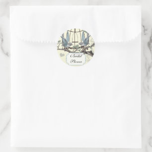 Adesivo Redondo Chuva de Arroz Vintage Casamento do Pássaro Azul S