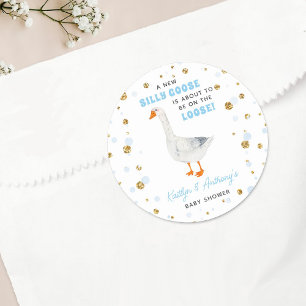 Adesivo Redondo Chuva de Azul de Ganso Bobo Baby Shower