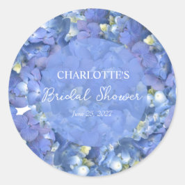 Adesivo Redondo Chuva de Azul de Hortênsias Personalizada para Chá