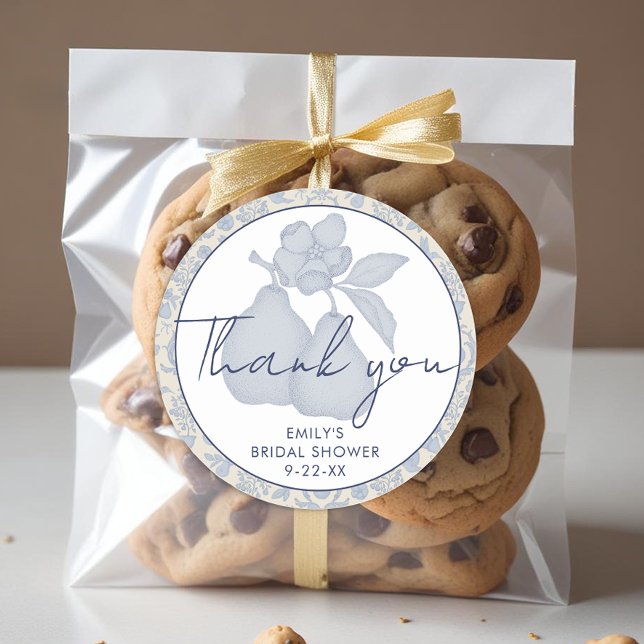 Adesivo Redondo Chuva de Azul Poeirento Pérola Perfeita Obrigada F (Thank You Favor Sticker)