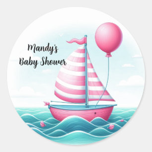 Adesivo Redondo Chuva de Balões de Barco à Vela com Listras Rosa p