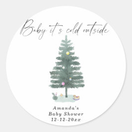 Adesivo Redondo Chuva de bebê árvore de Natal em aquarela