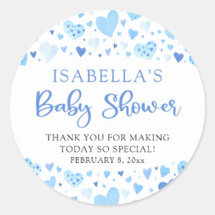 Adesivo Redondo Chuva de Bebê Blue Hearts Valentine Sweetheart