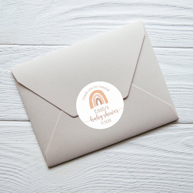 Adesivo Redondo Chuva de Bebê Boho Arco-Íris Personalizada Fofa (Criador carregado)