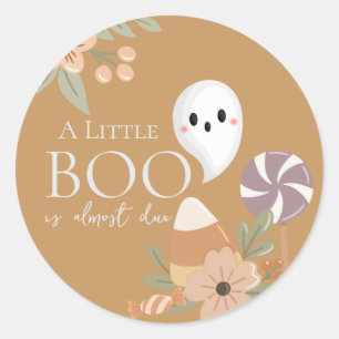 Adesivo Redondo Chuva de Bebê Boho Halloween Fantasma Mostarda Ama
