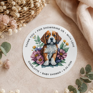 Adesivo Redondo Chuva de Bebê Cachorrinho Moderno de Terracota