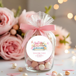 Adesivo Redondo Chuva de bebê Capítulo novo floral laço rosa Vinta