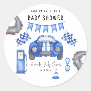 Adesivo Redondo Chuva de Bebê Carro de Corrida Azul Aquarela