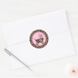 Adesivo Redondo Chuva de Bebê Carruagem Rosa e Leopardo