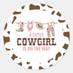 Adesivo Redondo Chuva de Bebê Cowgirl Rosa Western