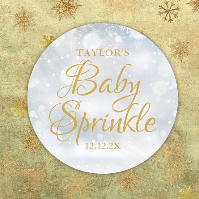 Adesivo Redondo Chuva de Bebê das Primeiras Neves Shower (First Snowflakes Baby Sprinkle Shower Classic Round Sticker)