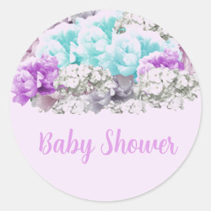 Adesivo Redondo Chuva de Bebê de Buquê Floral Misto