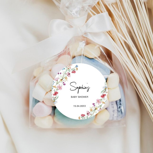 Adesivo Redondo Chuva de bebê de flores silvestres (Criador carregado)