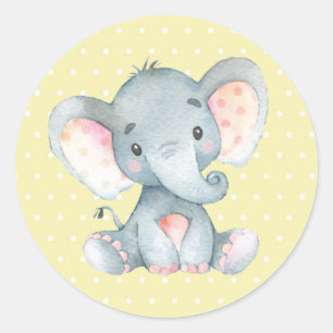 Adesivo Redondo Chuva de Bebê Elefante Amarelo