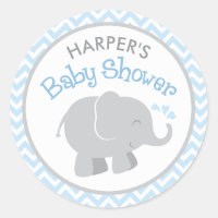 Chuva de Bebê Elefante Cinza Chevron Azul