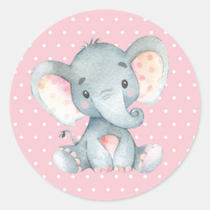 Adesivo Redondo Chuva de Bebê Elefante Menina Rosa