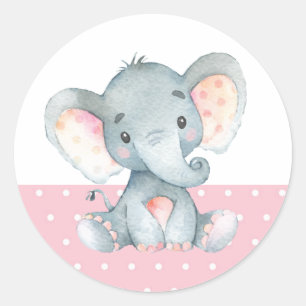 Adesivo Redondo Chuva de Bebê Elefante Menina Rosa