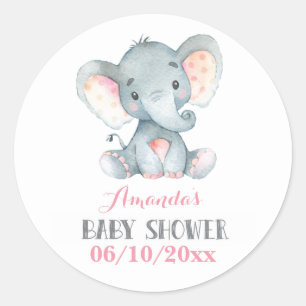 Adesivo Redondo Chuva de Bebê Elefante Menina Rosa e Cinza